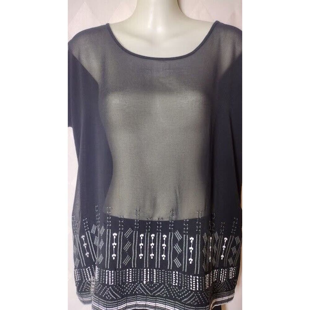 The Limited Sheer Cap Sleeve Top w/Embroidered Design, Blk/Beige, Size M NWT